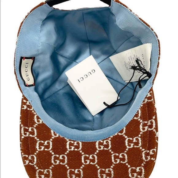 Gucci New GG Logo Monogrammed Brown Silver Sz. M Baseball Cap - Picture 10 of 12